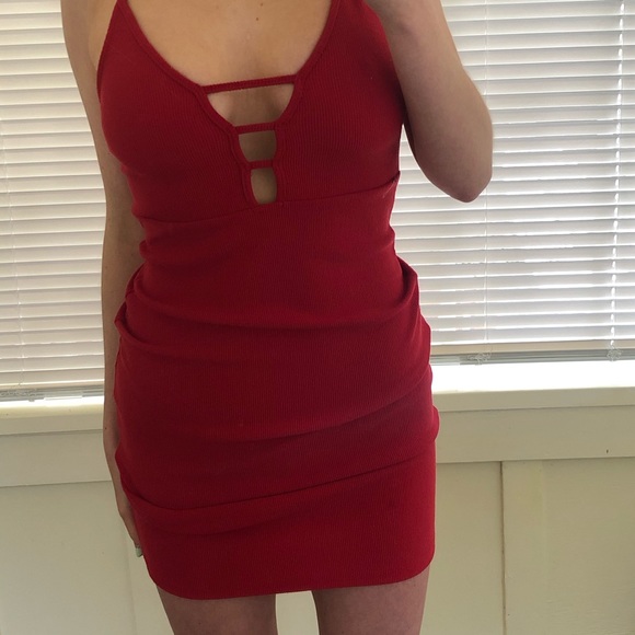 Red Ribbed Bodycon Dress - Picture 1 of 3